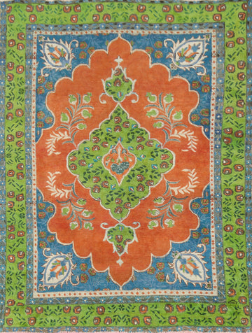 Orange Wool Medallion Tabriz Persian Rug 4x6