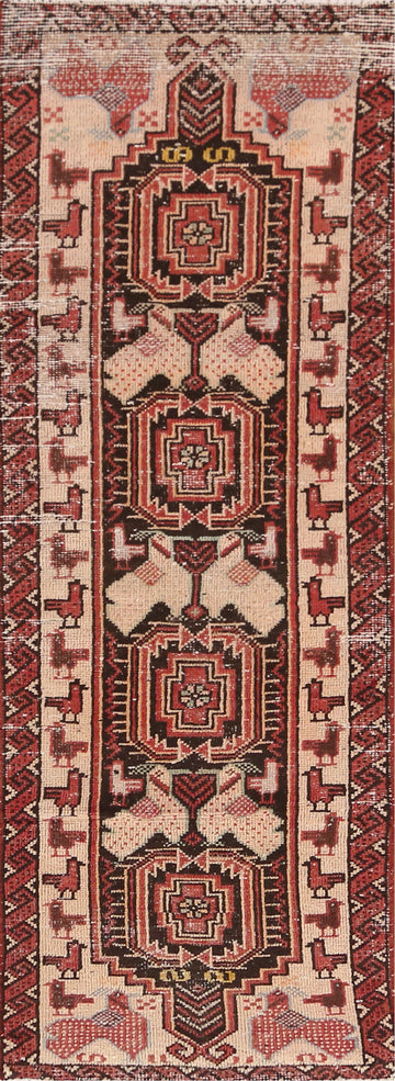 Animals Tribal Wool Hamedan Persian Runner Rug 2x7