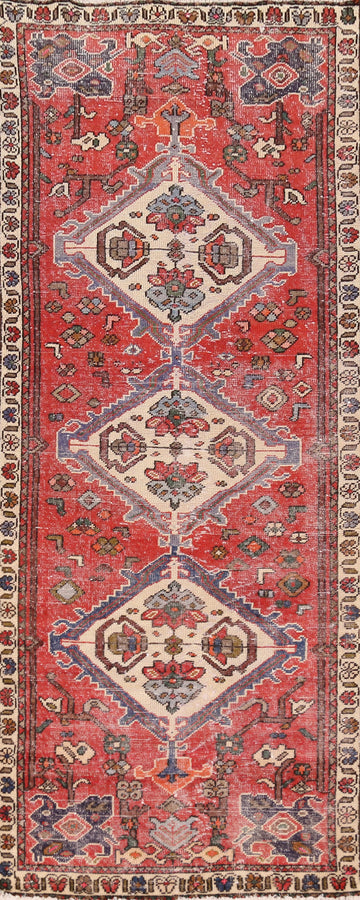 Distressed Wool Bakhtiari Persian Runner Rug 3x10