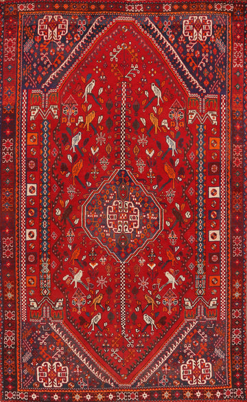 Animals Wool Tribal Shiraz Persian Area Rug 5x9