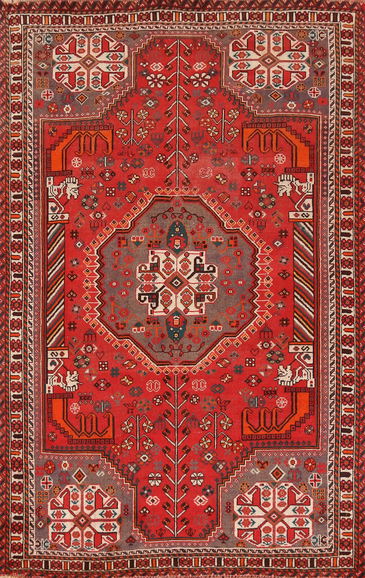 Vintage Wool Shiraz Persian Area Rug 5x8