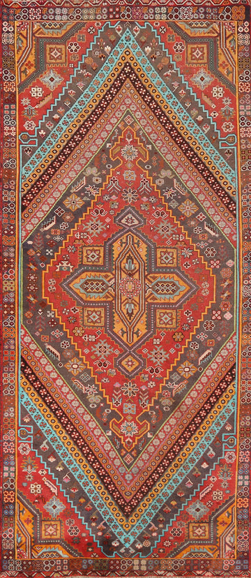 Geometric Wool Kashkoli Persian Runner Rug 3x10