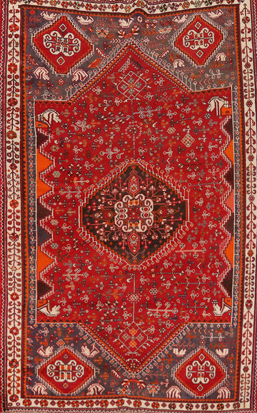 Vintage Wool Shiraz Persian Area Rug 5x9