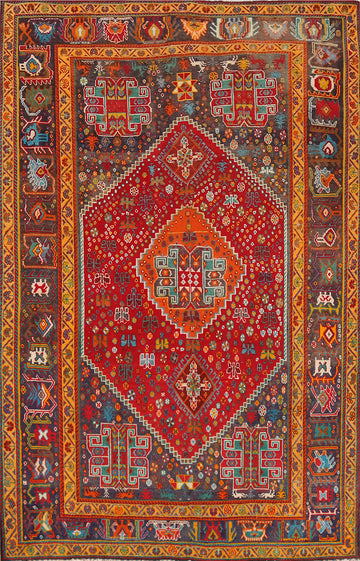 Medallion Red Wool Shiraz Persian Area Rug 5x8