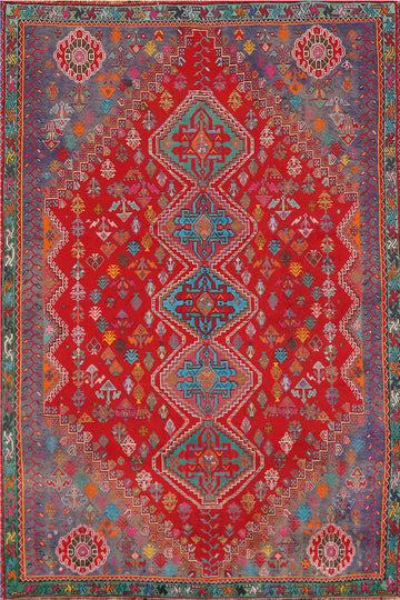 Red Wool Geometric Abadeh Nafar Persian Area Rug 5x8