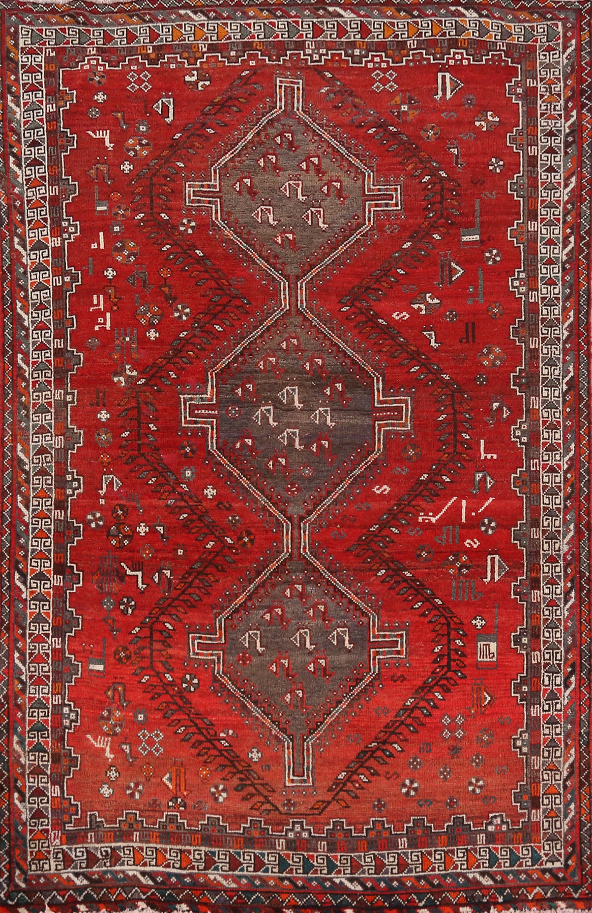 Little Animals Wool Red Hamedan Persian Area Rug 5x8