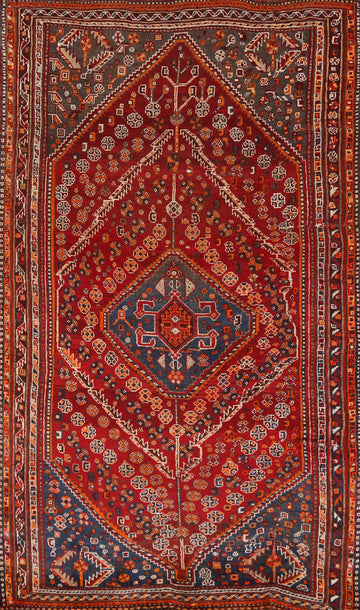 Vintage Geometric Shiraz Persian Rug 4x7