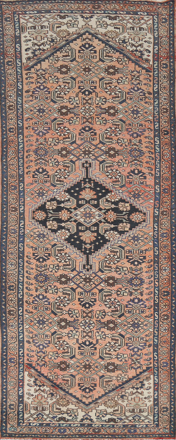 Geometric Wool Hamedan Persian Runner Rug 3x10