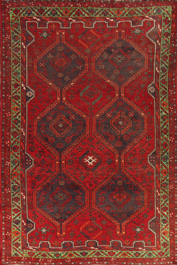 Antique Geometric Wool Shiraz Persian Area Rug 6x9