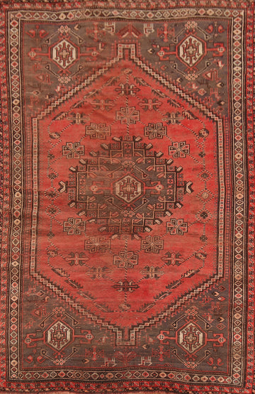 Antique Geometric Wool Shiraz Persian Area Rug 5x8