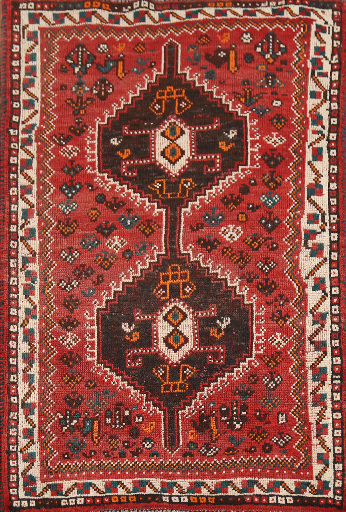 Vintage Geometric Shiraz Persian Rug 3x4