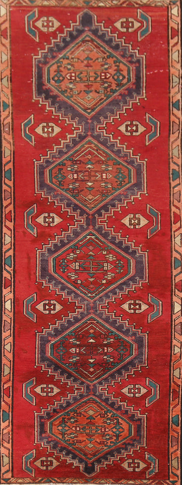 Geometric Red Ardebil Persian Runner Rug 3x9