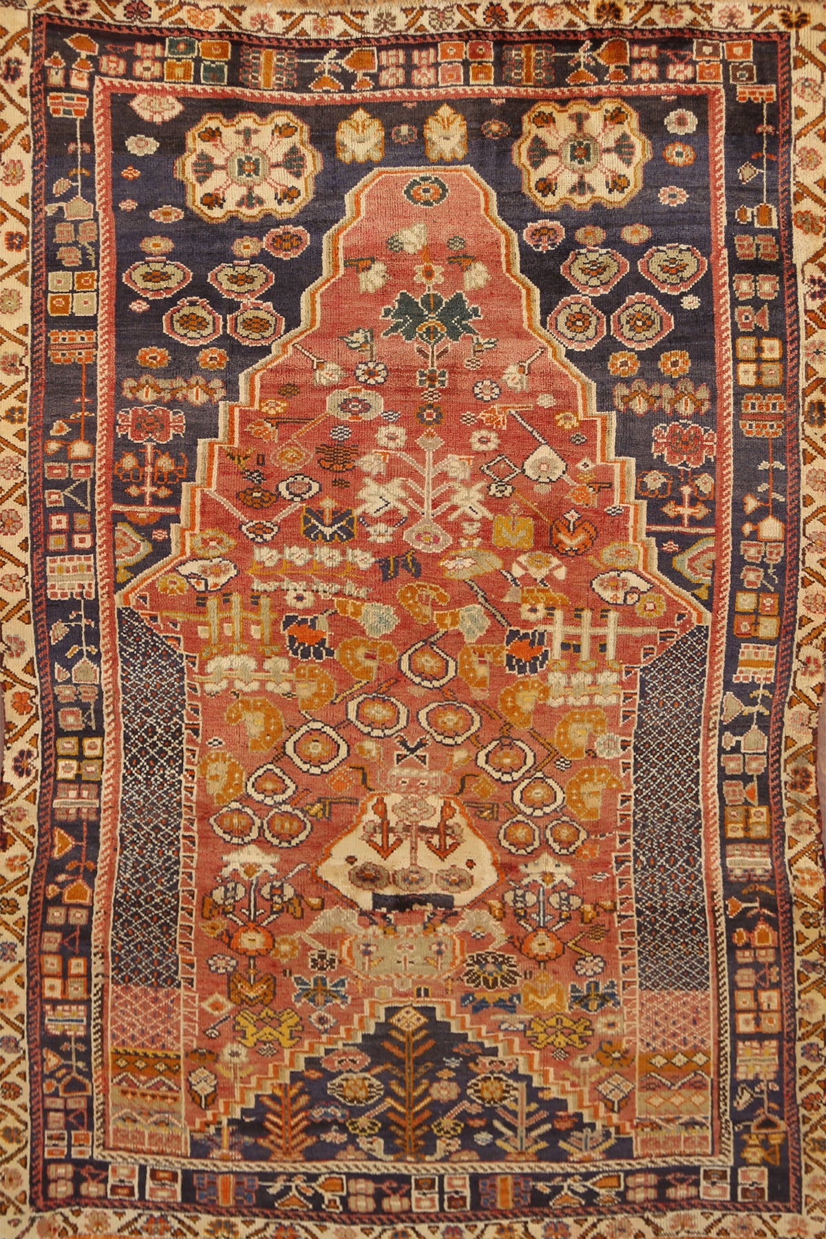 Geometric Orange Wool Shiraz Persian Area Rug 5x7