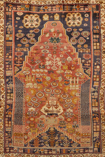 Geometric Orange Wool Shiraz Persian Area Rug 5x7