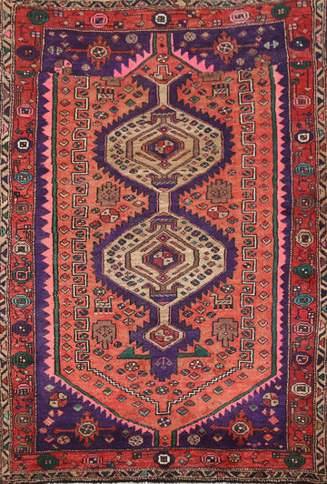 Vintage Geometric Hamedan Persian Rug 5x7