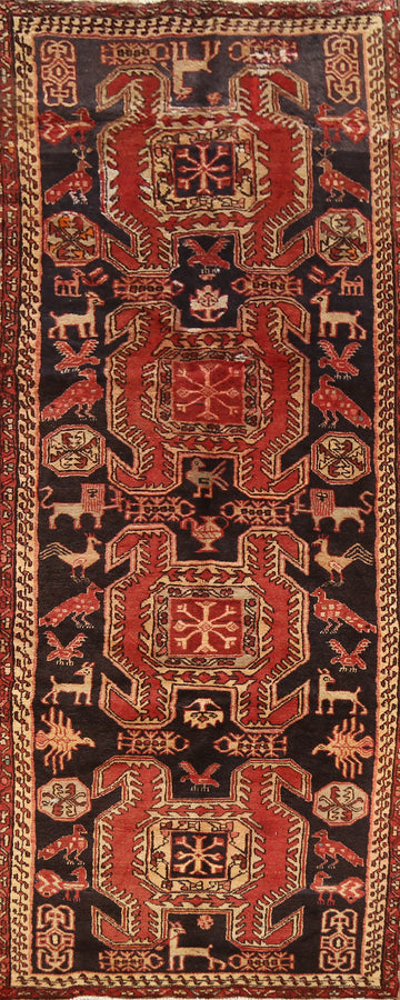 Animals Wool Tribal Meshkin Persian Runner Rug 3x9