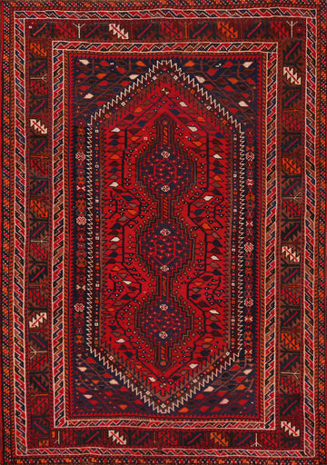 Tribal Red Wool Shiraz Persian Rug 5x6