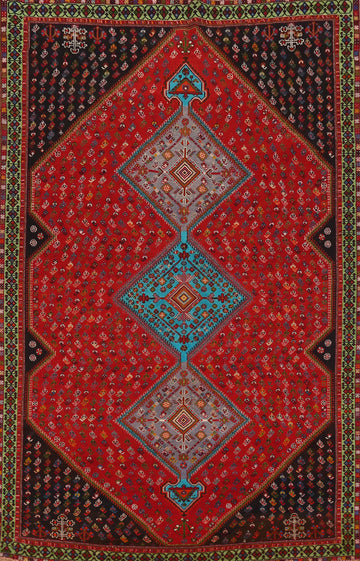 Vintage Geometric Shiraz Persian Area Rug 5x8