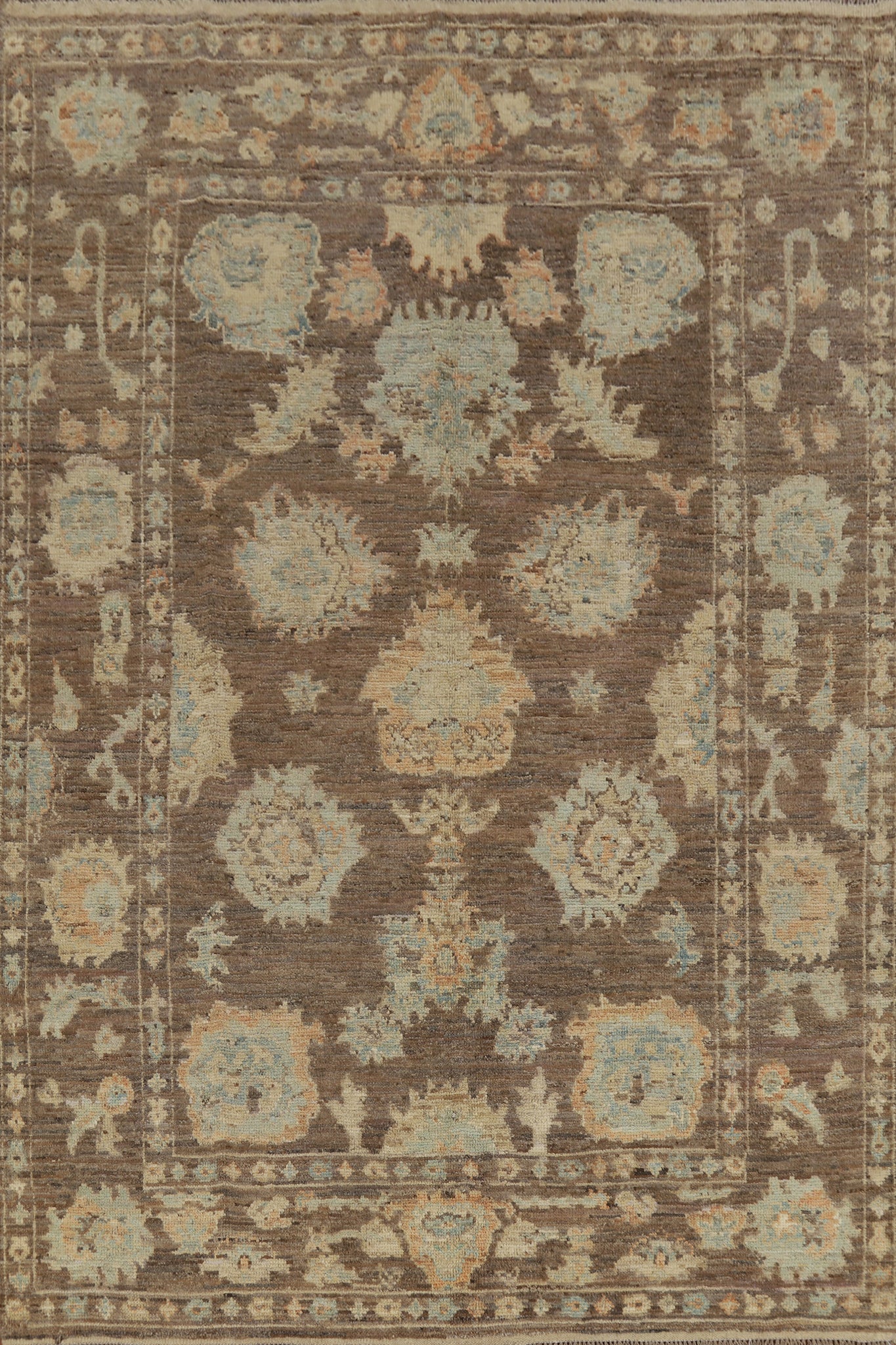 Brown Floral Oushak Vegetable Dye Area Rug 7x10
