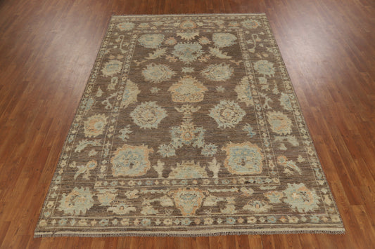 Brown Floral Oushak Vegetable Dye Area Rug 7x10