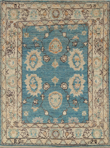 Vegetable Dye Blue Oushak Turkish Rug 5x7