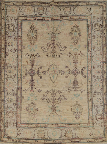 Earth Tone Oushak Vegetable Dye Wool Rug 5x7