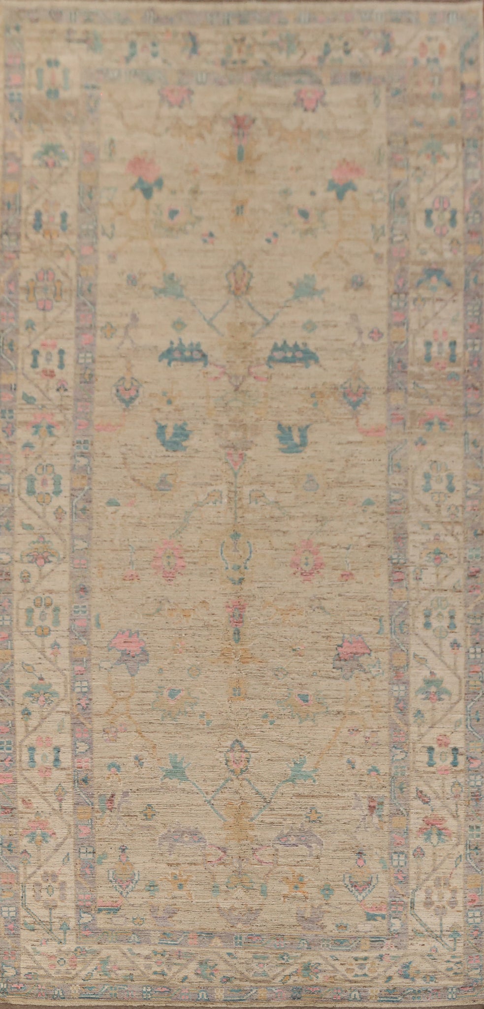 Vegetable Dye Floral Oushak Turkish Large Rug 7x17