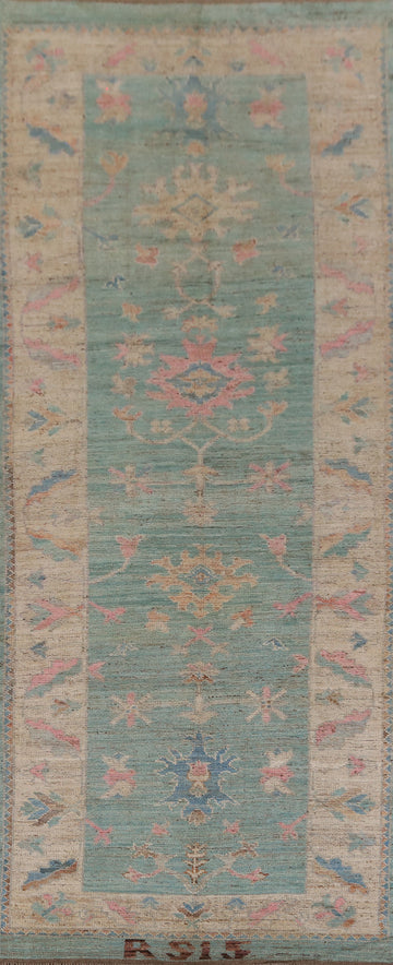 Turquoise Blue Oushak Turkish Large Rug 6x16