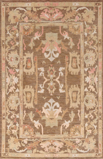 Vegetable Dye Brown Oushak Turkish Area Rug 7x10