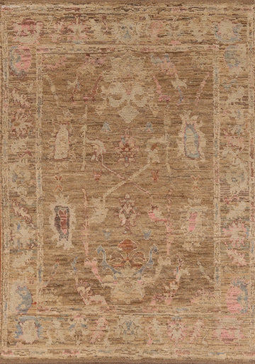 Vegetable Dye Brown Oushak Turkish Area Rug 6x8