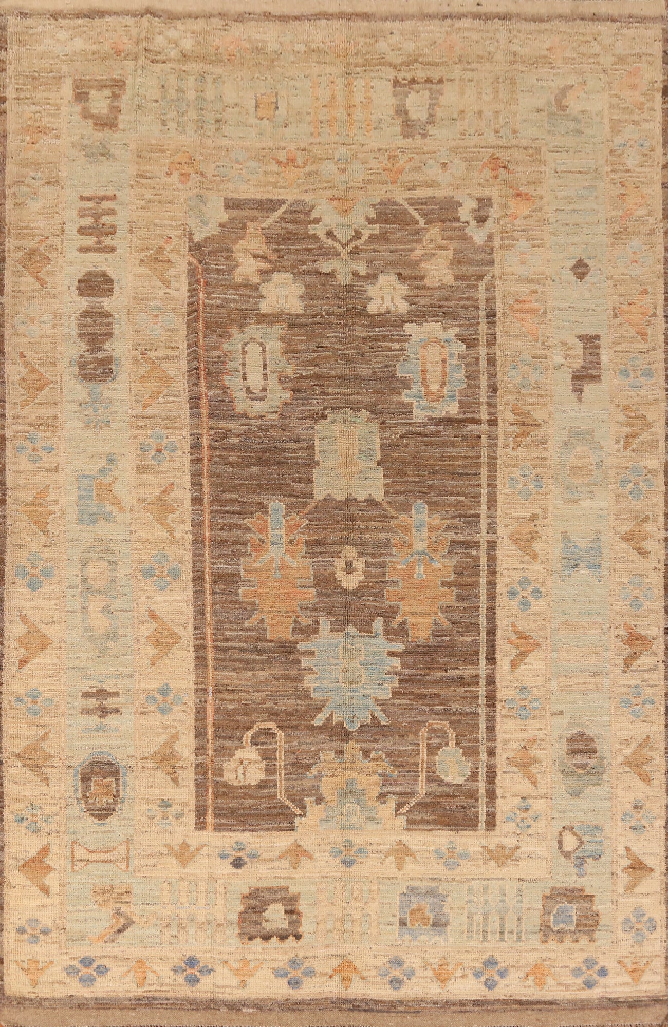 Vegetable Dye Brown Oushak Turkish Area Rug 7x10