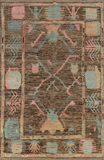 All-Over Brown Oushak Vegetable Dye Area Rug 5x8