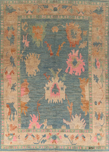 Vegetable Dye Blue Oushak Turkish Large Rug 10x14
