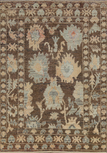 All-Over Brown Oushak Vegetable Dye Area Rug 6x8