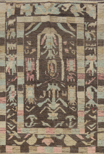 Vegetable Dye Brown Oushak Turkish Area Rug 6x8