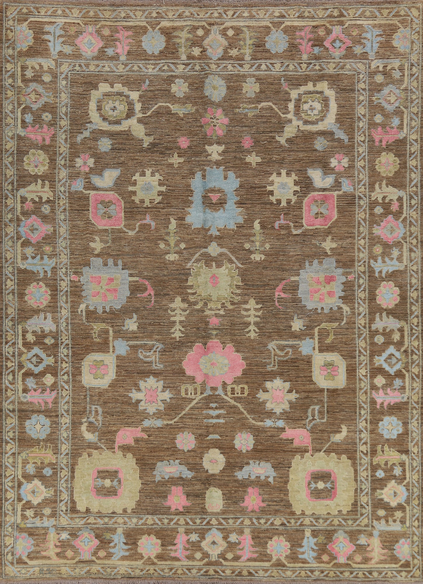 All-Over Floral Brown Oushak Turkish Area Rug 8x11