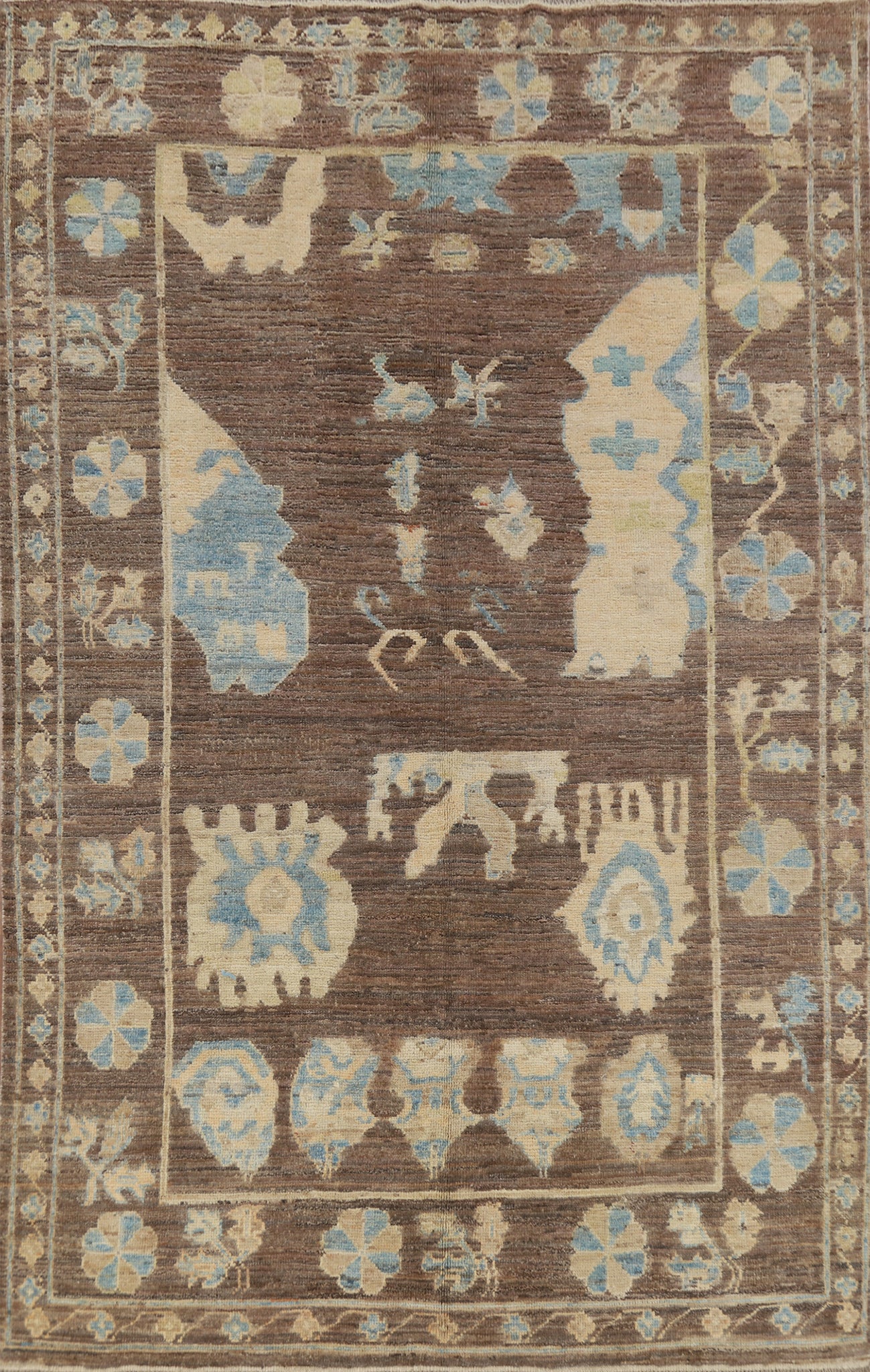 All-Over Brown Oushak Vegetable Dye Area Rug 7x10