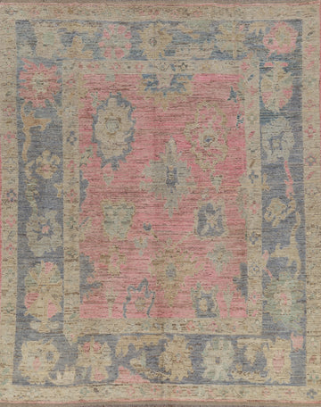 Vegetable Dye Pink Oushak Turkish Area Rug 8x10