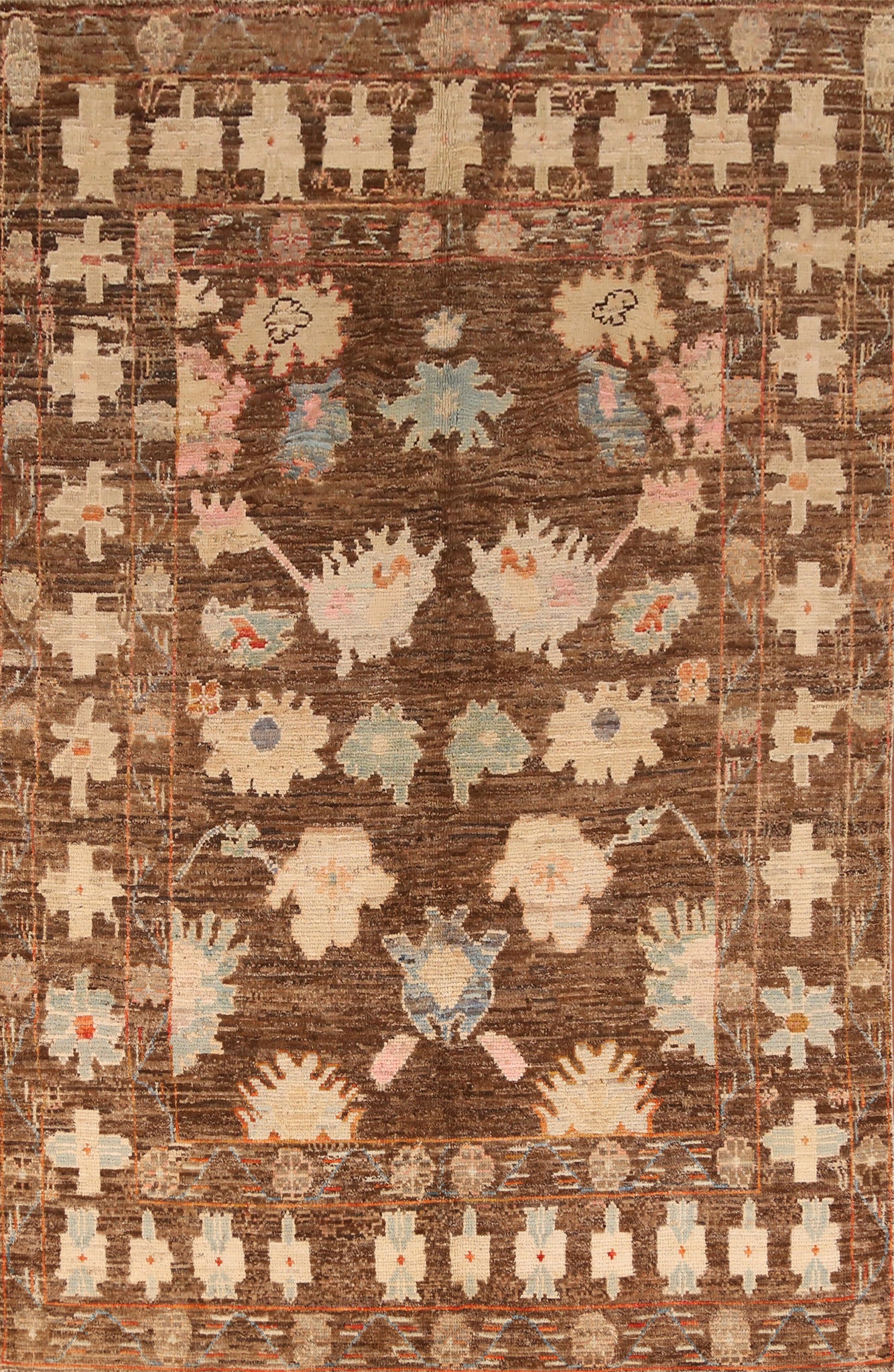 All-Over Brown Oushak Vegetable Dye Area Rug 7x10
