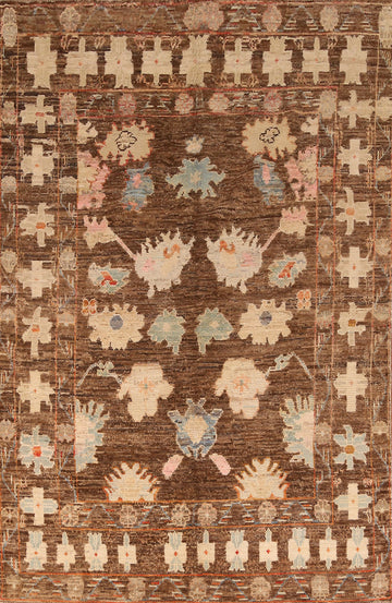 All-Over Brown Oushak Vegetable Dye Area Rug 7x10