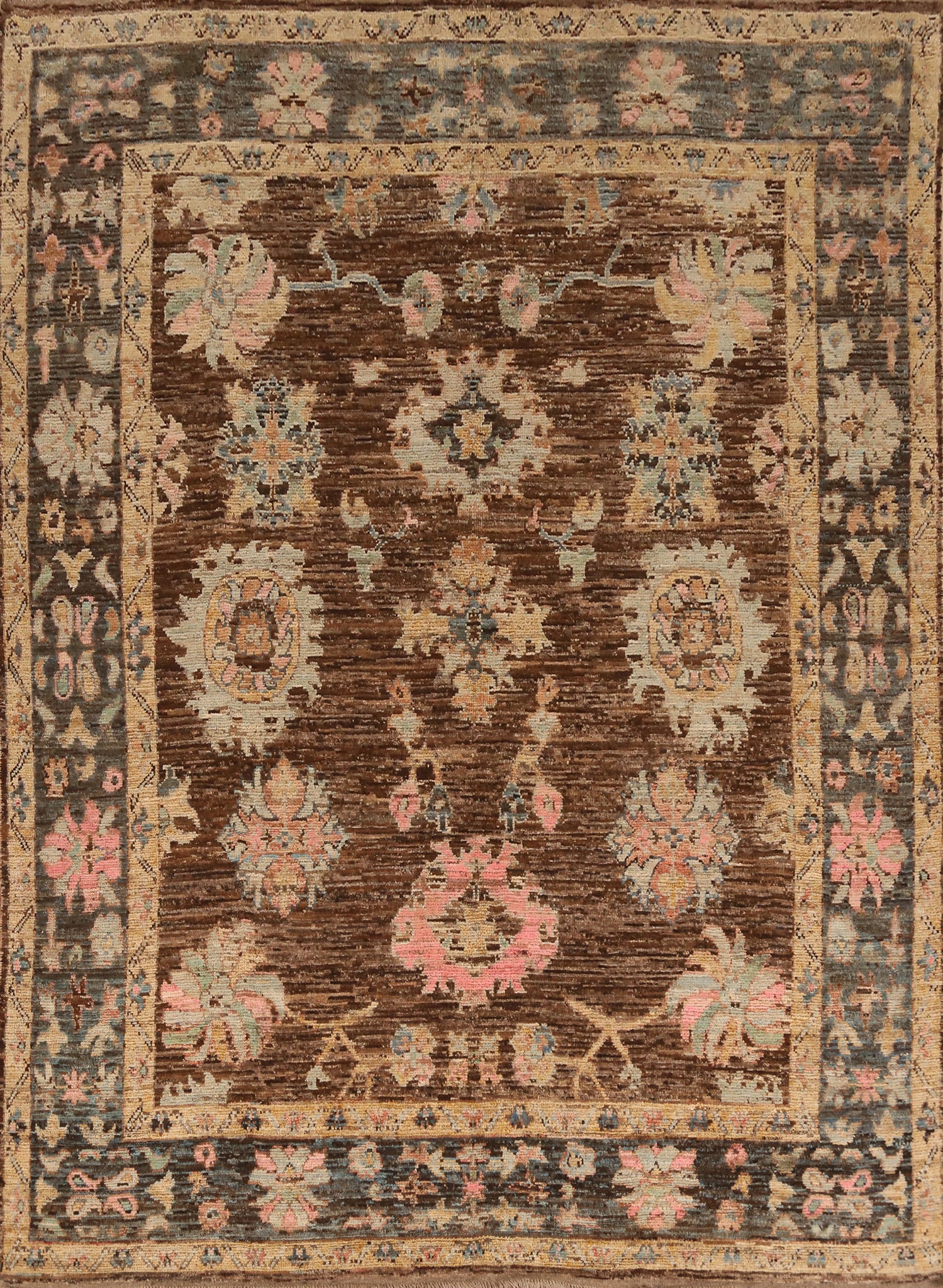 Brown Floral Oushak Vegetable Dye Area Rug 8x10