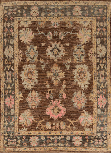 Brown Floral Oushak Vegetable Dye Area Rug 8x10
