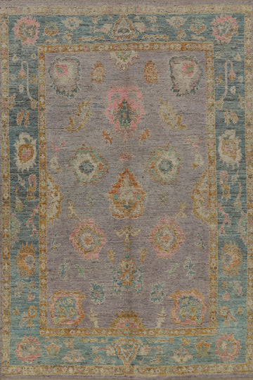 Vegetable Dye Purple Oushak Turkish Area Rug 7x10