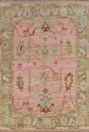 Vegetable Dye Pink Oushak Turkish Area Rug 6x8