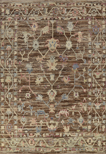 Vegetable Dye Brown Oushak Turkish Area Rug 7x9