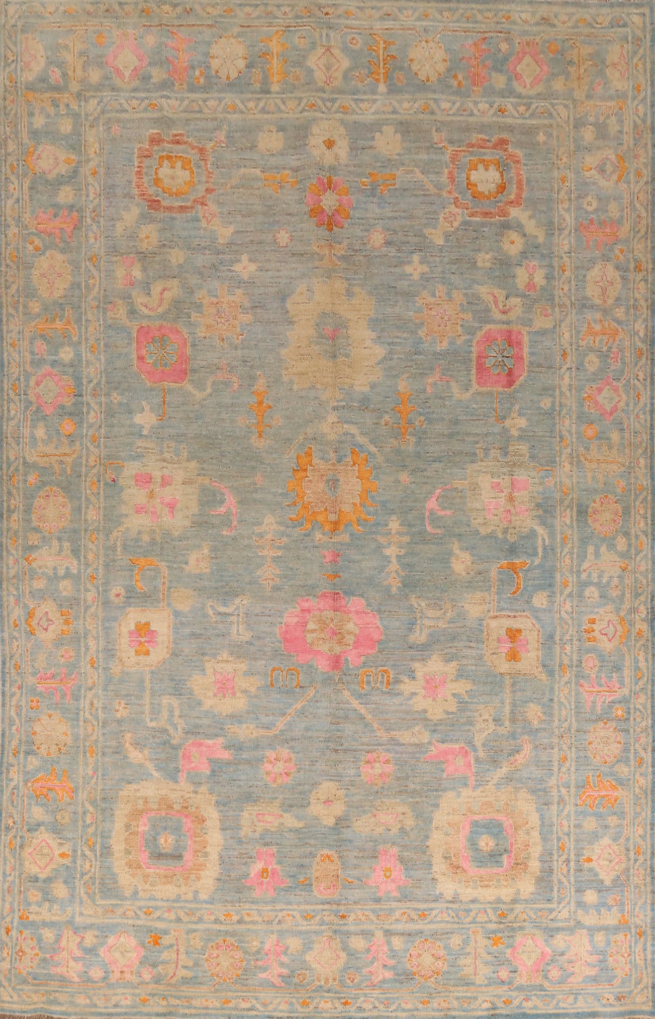 All-Over Blue Oushak Vegetable Dye Area Rug 8x11