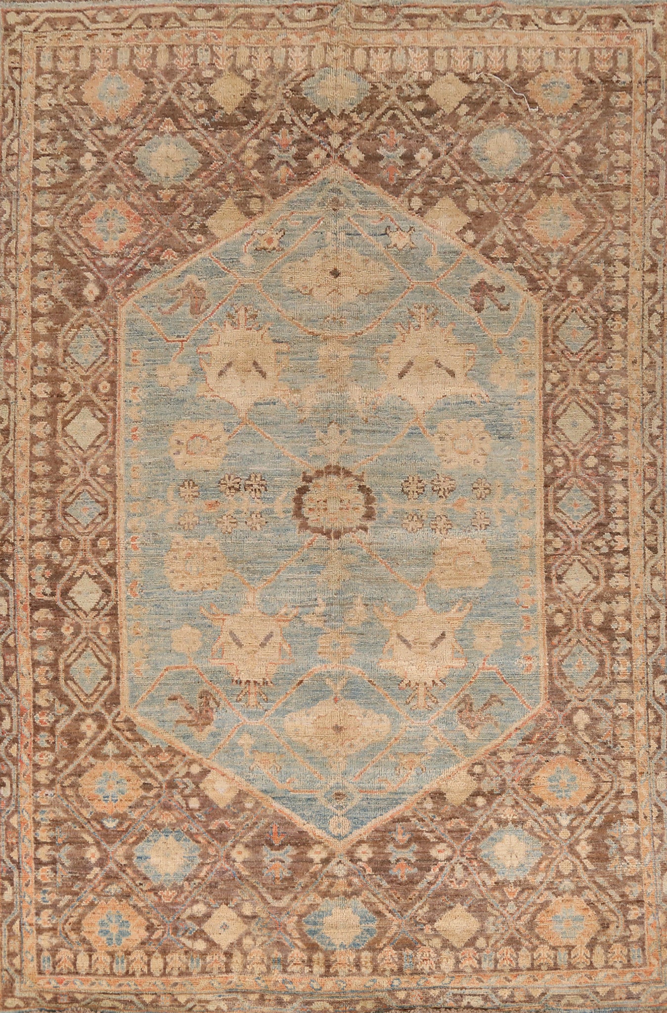 Vegetable Dye Blue Oushak Turkish Area Rug 7x10