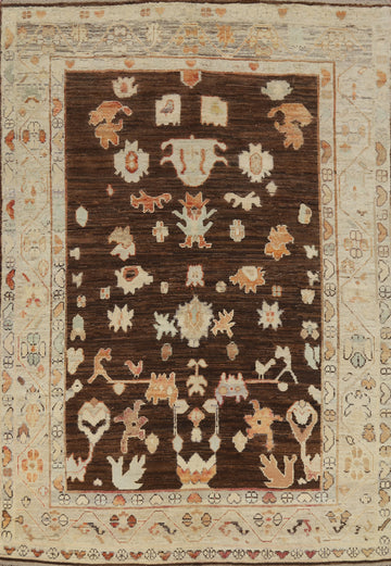 Vegetable Dye Brown Oushak Turkish Area Rug 7x10