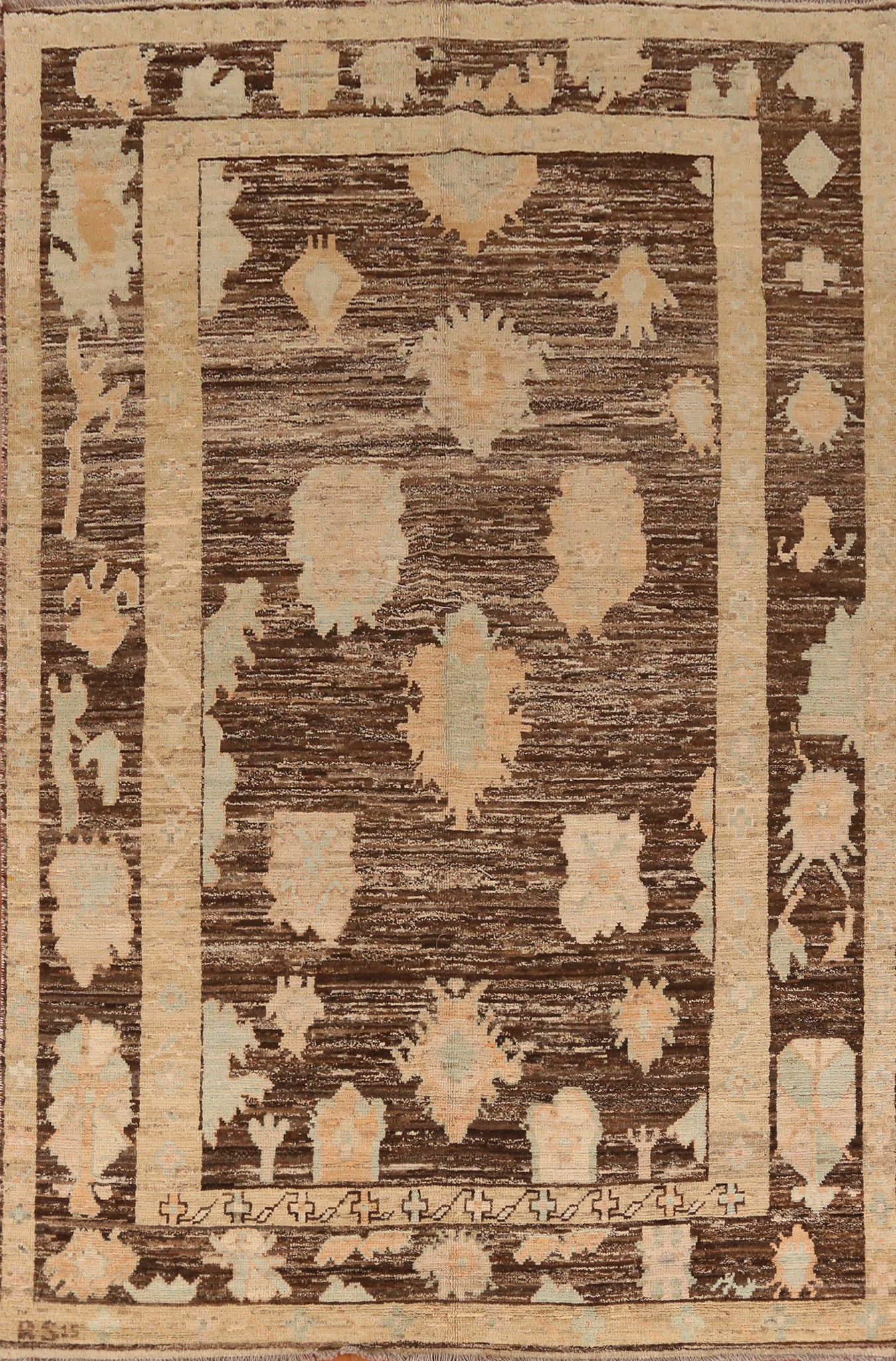 All-Over Brown Oushak Vegetable Dye Area Rug 7x10