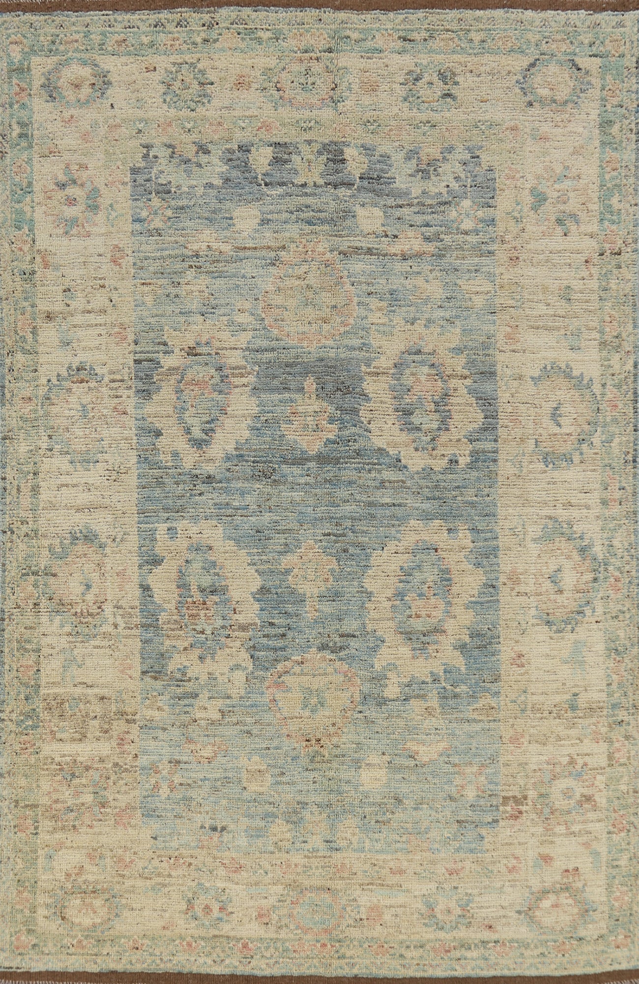 Vegetable Dye Blue Oushak Turkish Area Rug 5x8